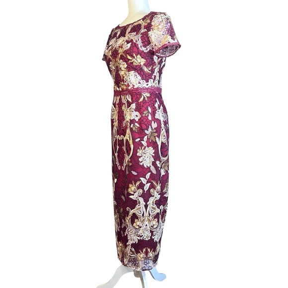 MARCHESA NOTTE Embroidered Guipure Tea Dress 4 Floral Metallic Holiday Party - Picture 6 of 16